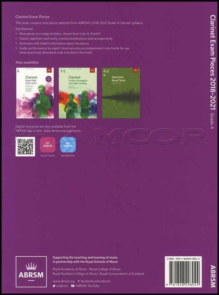 Clarinet Exam Pieces 2018 2021 Abrsm Grade 4 Sheet Music Book With Audio Ebay