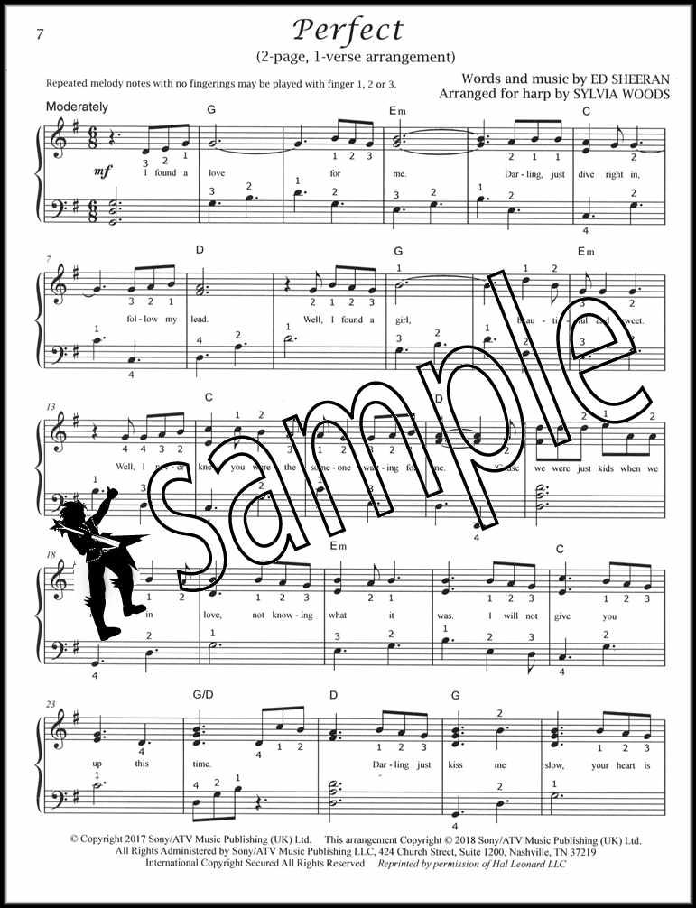 Perfect By Ed Sheeran Arranged For Lever Or Pedal Harp Sheet Music Sylvia Woods 9780936661858 Ebay