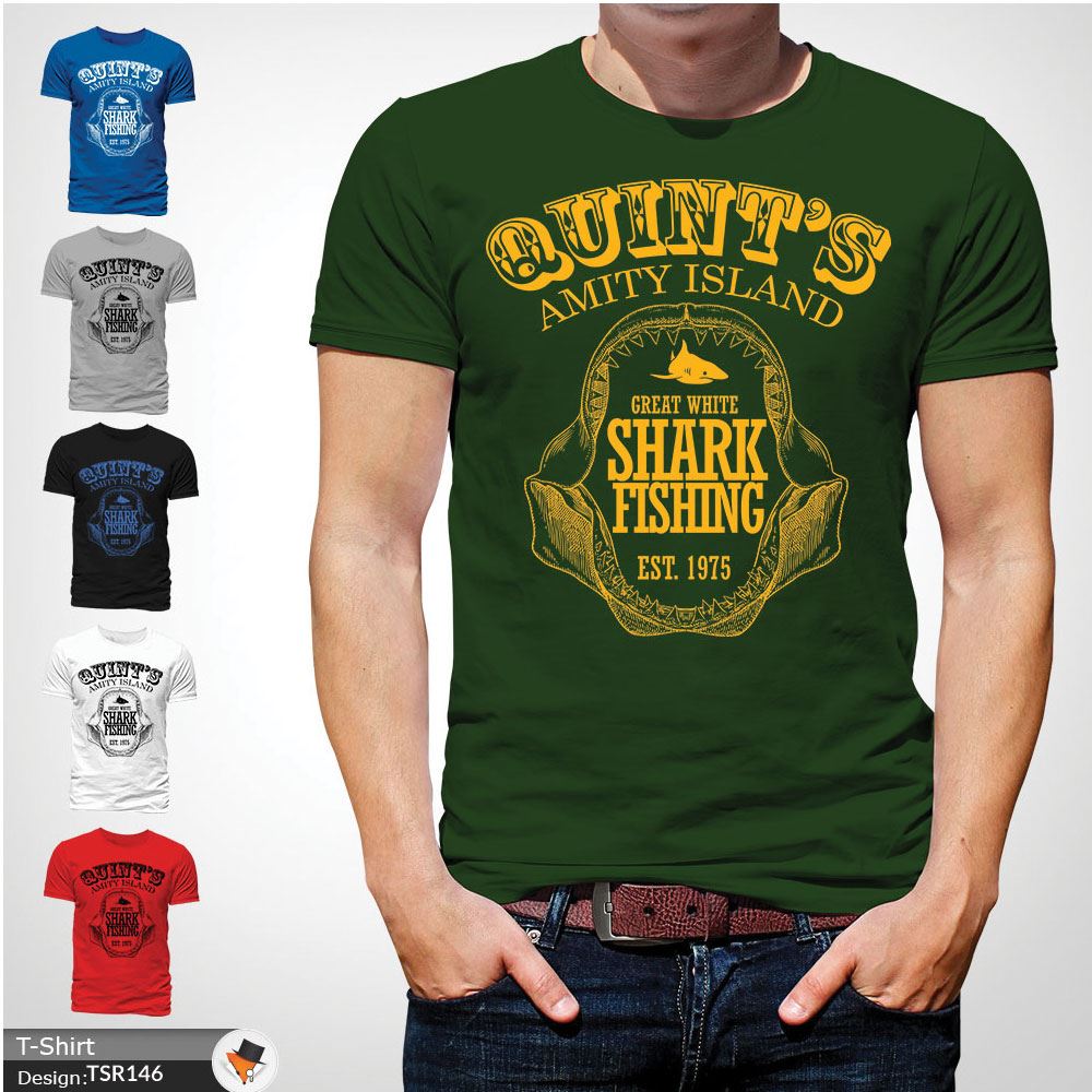 Amity Island Mens Funny T Shirt Shark Jaws Quints Retro Movie Gift for Him Dad