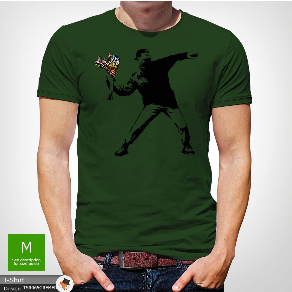 BANKSY FLOWER THROWER STREET ART Tshirt Unisex T Shirt Christmas Black