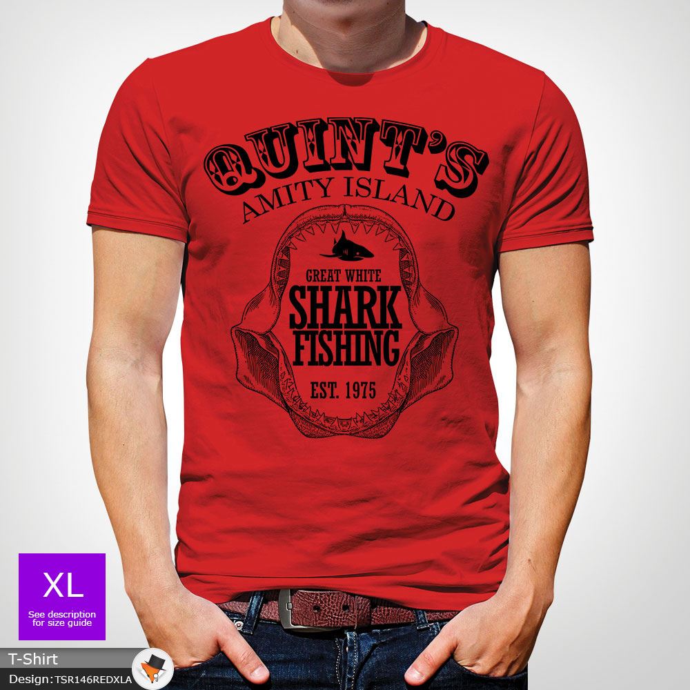 Amity Island Mens Funny T Shirt Shark Jaws Quints Retro Movie Gift for Him Dad