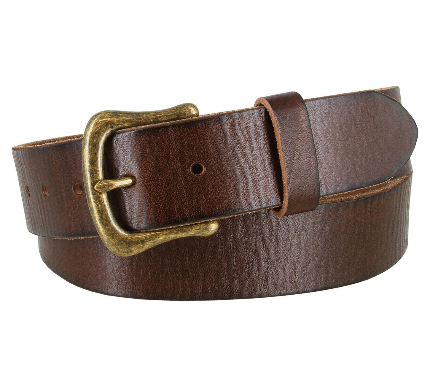 Women's Full Grain Casual Leather Belt Antique Solid Brass Buckle 1-1/2" wide - Picture 8 of 10