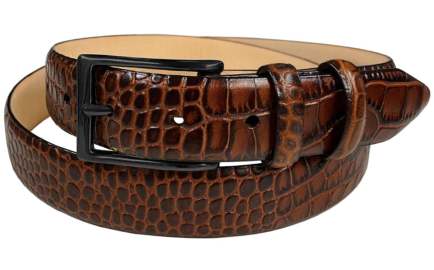 Solid Brass Black Buckle Genuine Full-Grain Cowhide Leather Dress Belt 1-1/8" - Picture 10 of 21