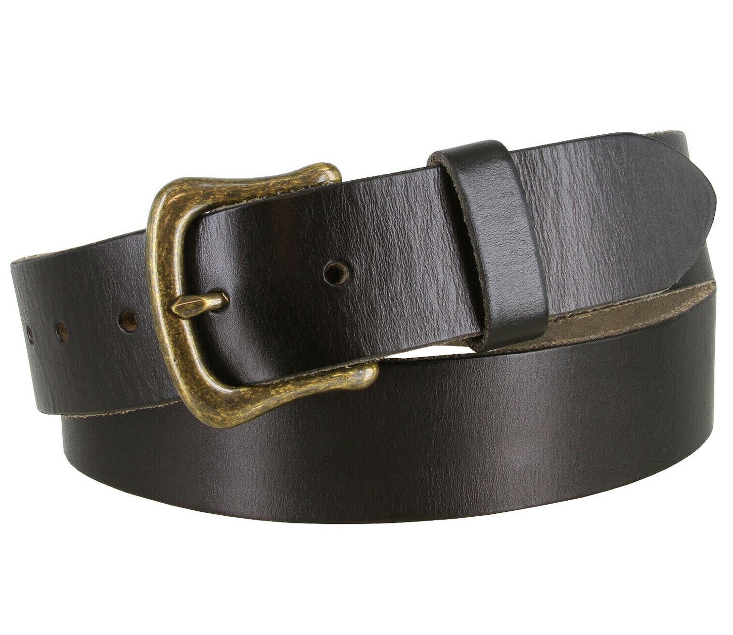 Women's Full Grain Casual Leather Belt Antique Solid Brass Buckle 1-1/2" wide - Picture 6 of 10