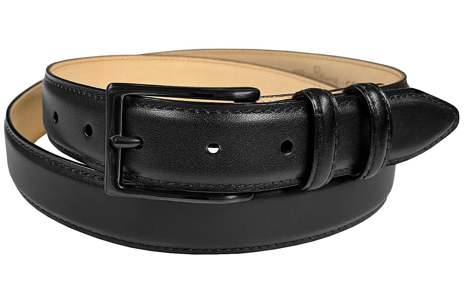 Solid Brass Black Buckle Genuine Full-Grain Cowhide Leather Dress Belt 1-1/8" - Picture 18 of 21