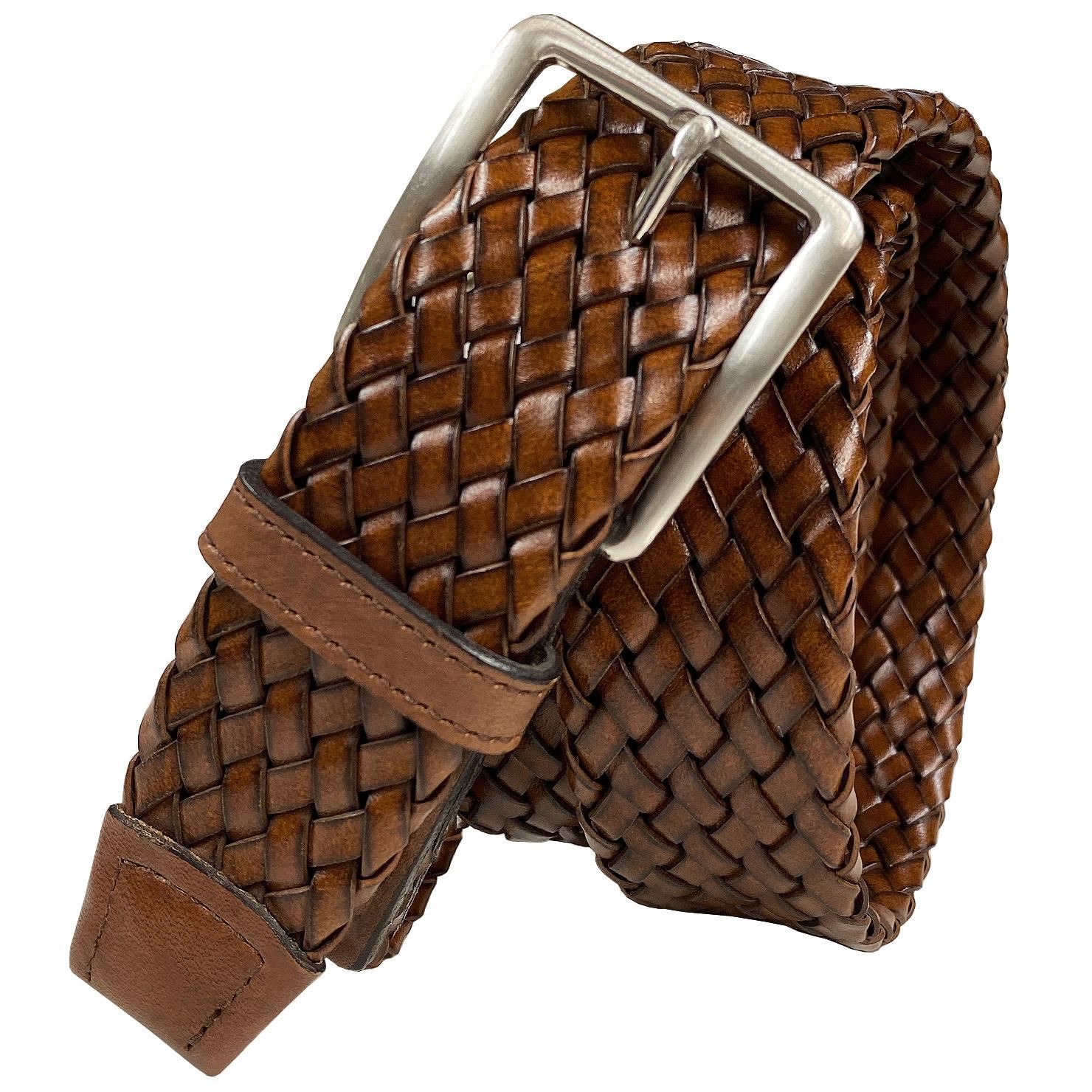 Made in USA Belt Genuine Leather Braided Woven Casual Belt 1-1/2″ Wide