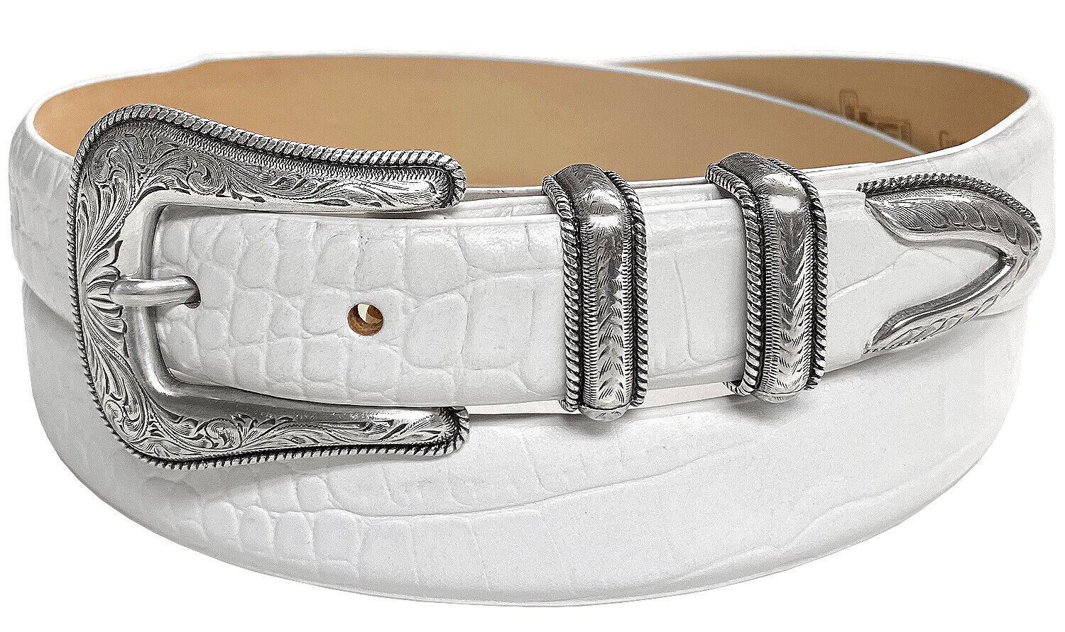 Brenton Designer Dress Belt with Western Silver Plated Buckle Set 1-1/8" Wide - Picture 10 of 15
