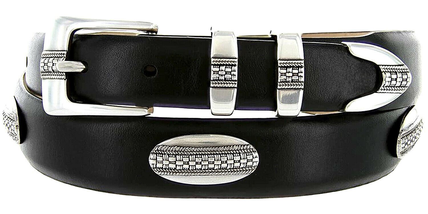 Silver St. Andrews Genuine Full-Grain Cowhide Leather Dress Conchos Belt - Picture 11 of 12