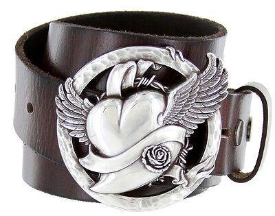 Flying Heart Made in Italy silberne Schnalle mit echtem Leder Freizeitgürtel - Bild 6 von 7
