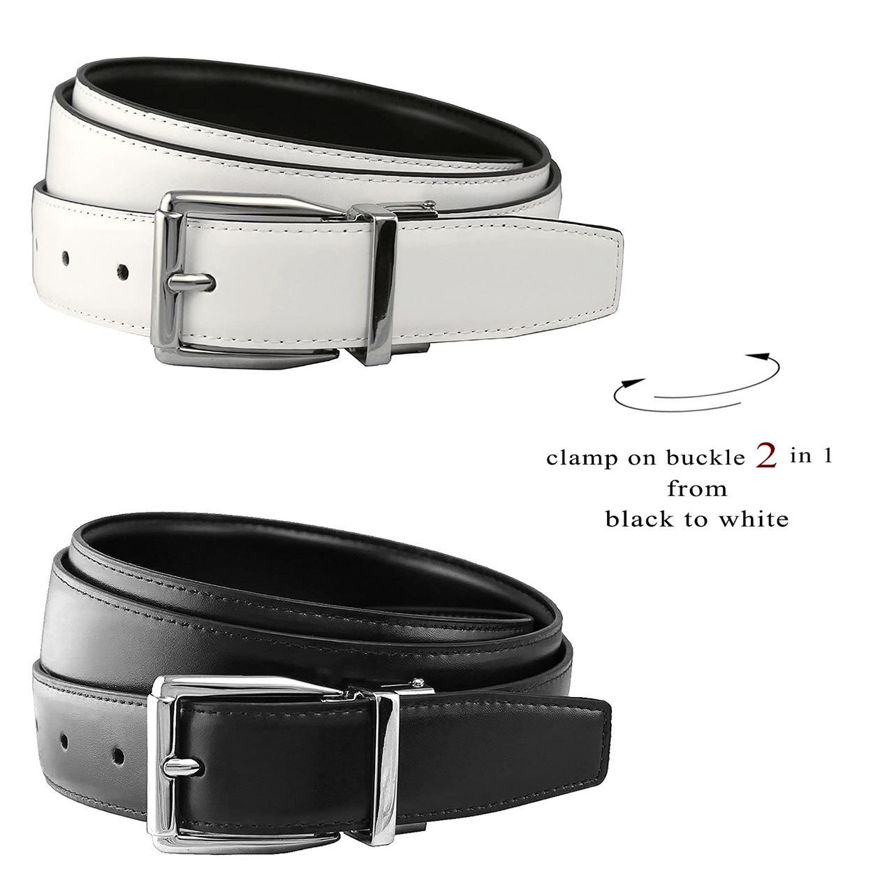 Classic Buckle Reversible Belt Genuine Leather Dress Casual Belt 1-1/8" Wide - Picture 13 of 13