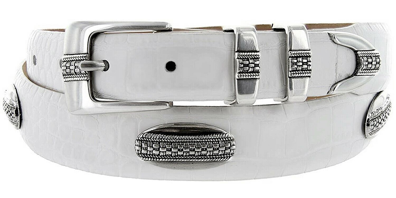 Silver St. Andrews Genuine Full-Grain Cowhide Leather Dress Conchos Belt - Picture 7 of 12