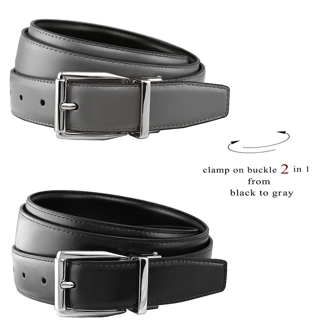 Classic Buckle Reversible Belt Genuine Leather Dress Casual Belt 1-1/8" Wide - Picture 9 of 13