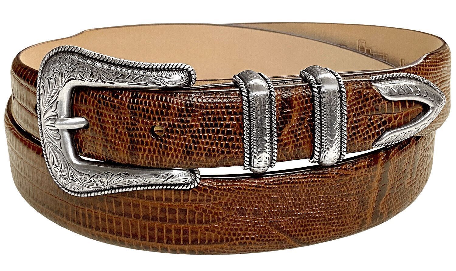 Brenton Designer Dress Belt with Western Silver Plated Buckle Set 1-1/8" Wide - Picture 13 of 15