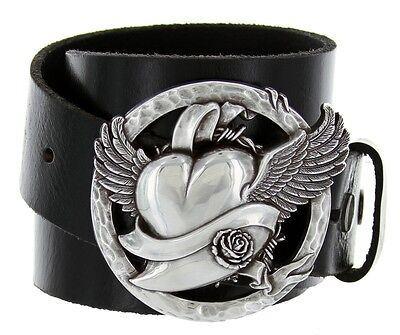 Flying Heart Made in Italy silberne Schnalle mit echtem Leder Freizeitgürtel - Bild 5 von 7