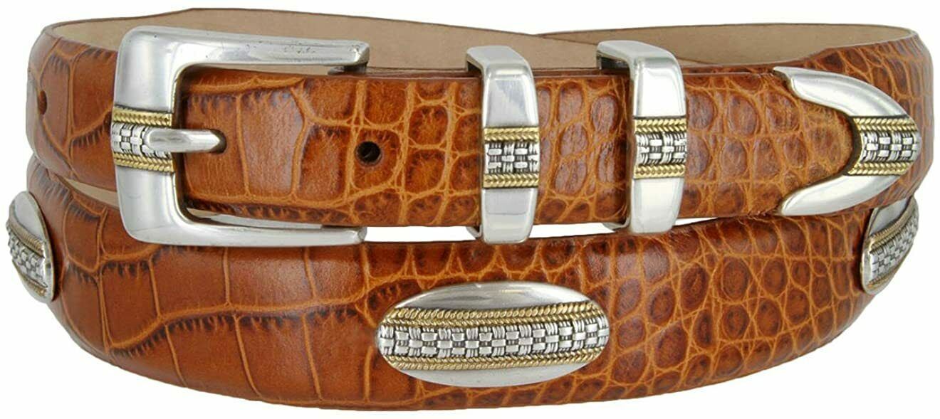 Gold St. Andrews Genuine Full-Grain Cowhide Leather Golf Dress Belt with Conchos - Picture 6 of 12