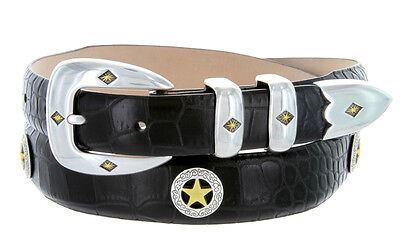 Presidential Gold Star Men’s Italian Calfskin Designer Dress Conchos Belt