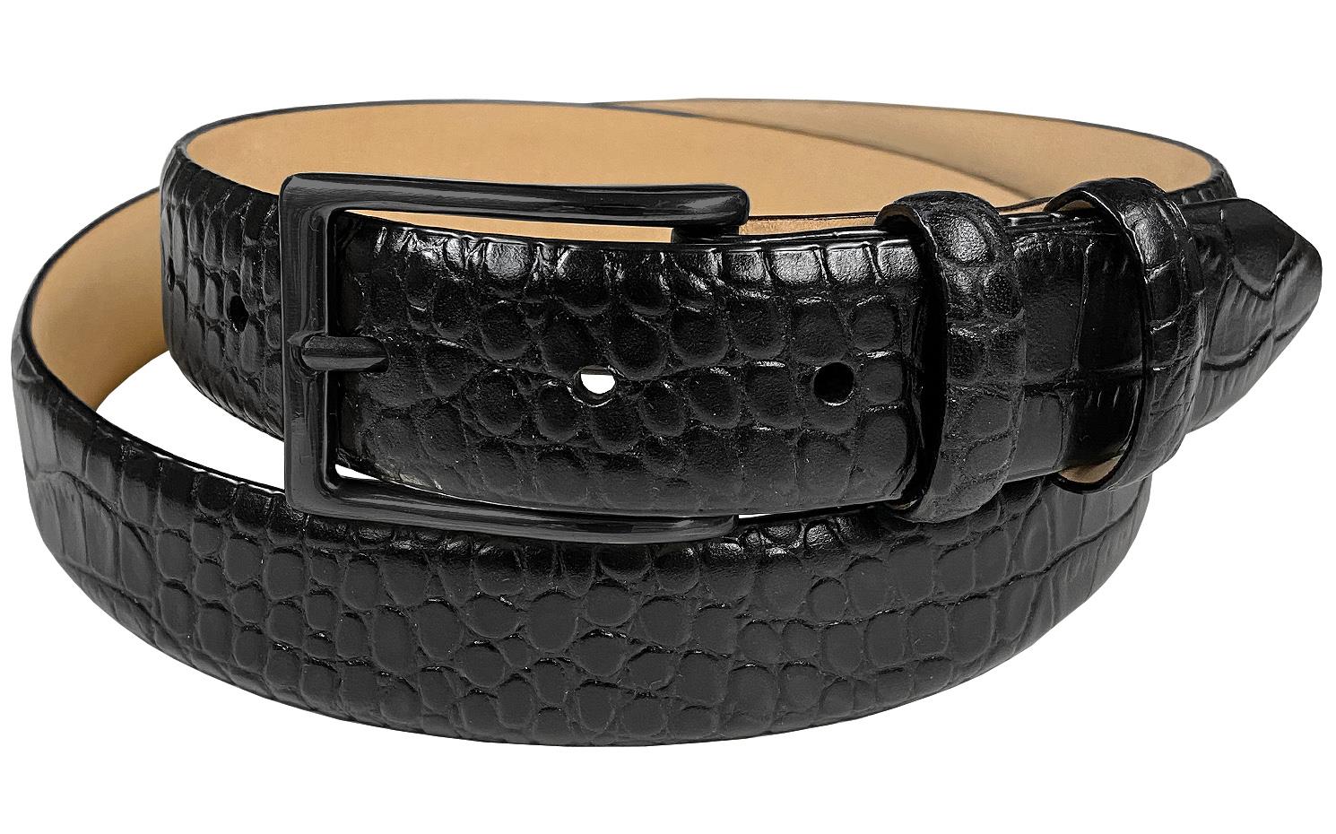 Solid Brass Black Buckle Genuine Full-Grain Cowhide Leather Dress Belt 1-1/8" - Picture 9 of 21