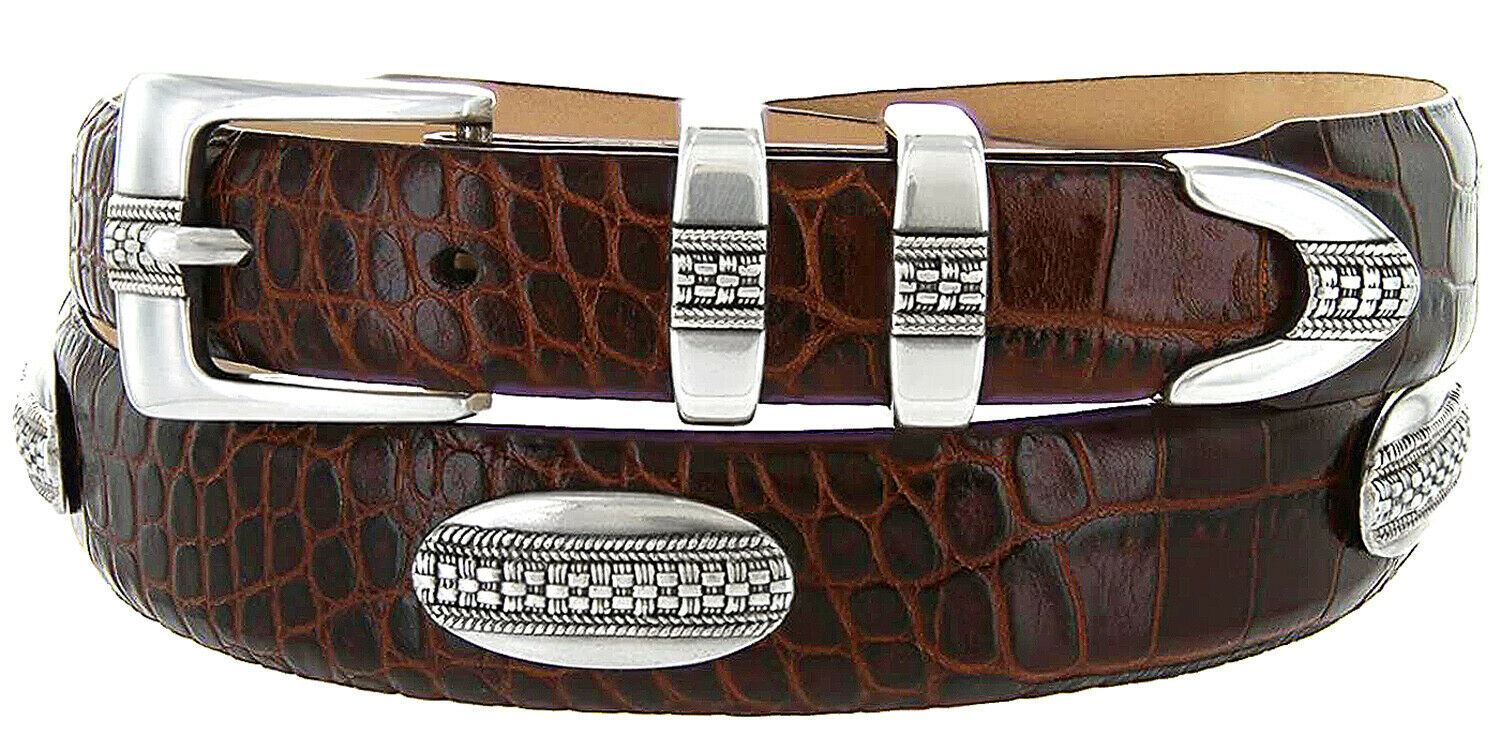 Silver St. Andrews Genuine Full-Grain Cowhide Leather Dress Conchos Belt - Picture 4 of 12