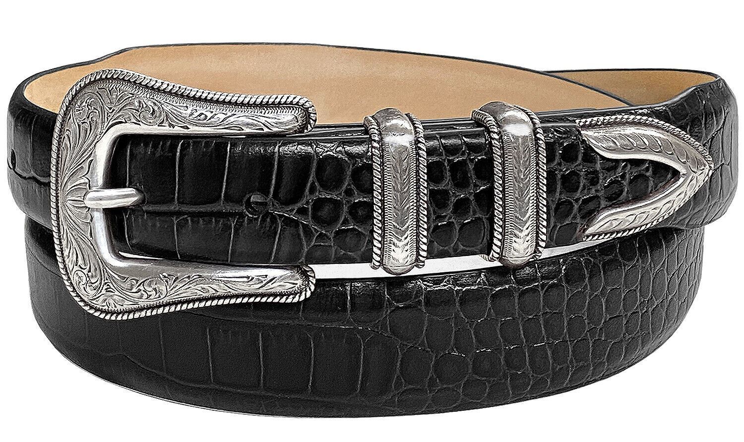 Brenton Designer Dress Belt with Western Silver Plated Buckle Set 1-1/8" Wide - Picture 6 of 15