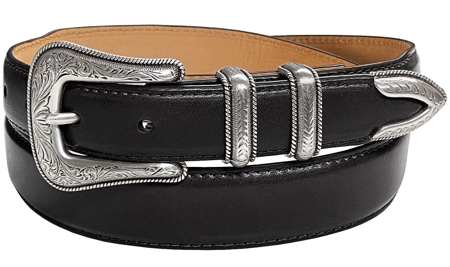 Brenton Designer Dress Belt with Western Silver Plated Buckle Set 1-1/8" Wide - Picture 14 of 15