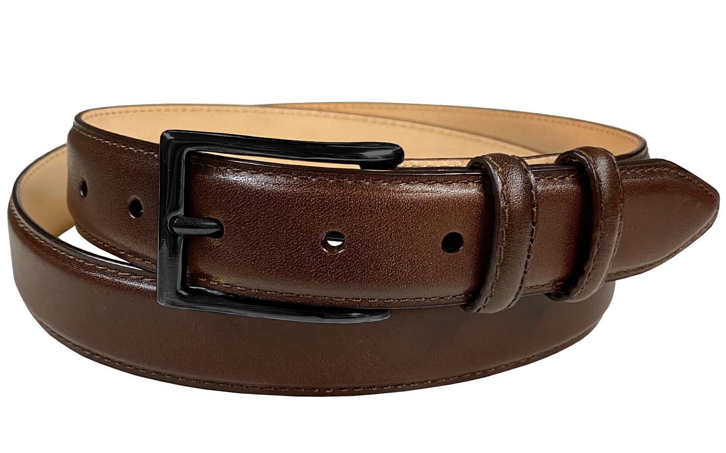 Solid Brass Black Buckle Genuine Full-Grain Cowhide Leather Dress Belt 1-1/8" - Picture 19 of 21