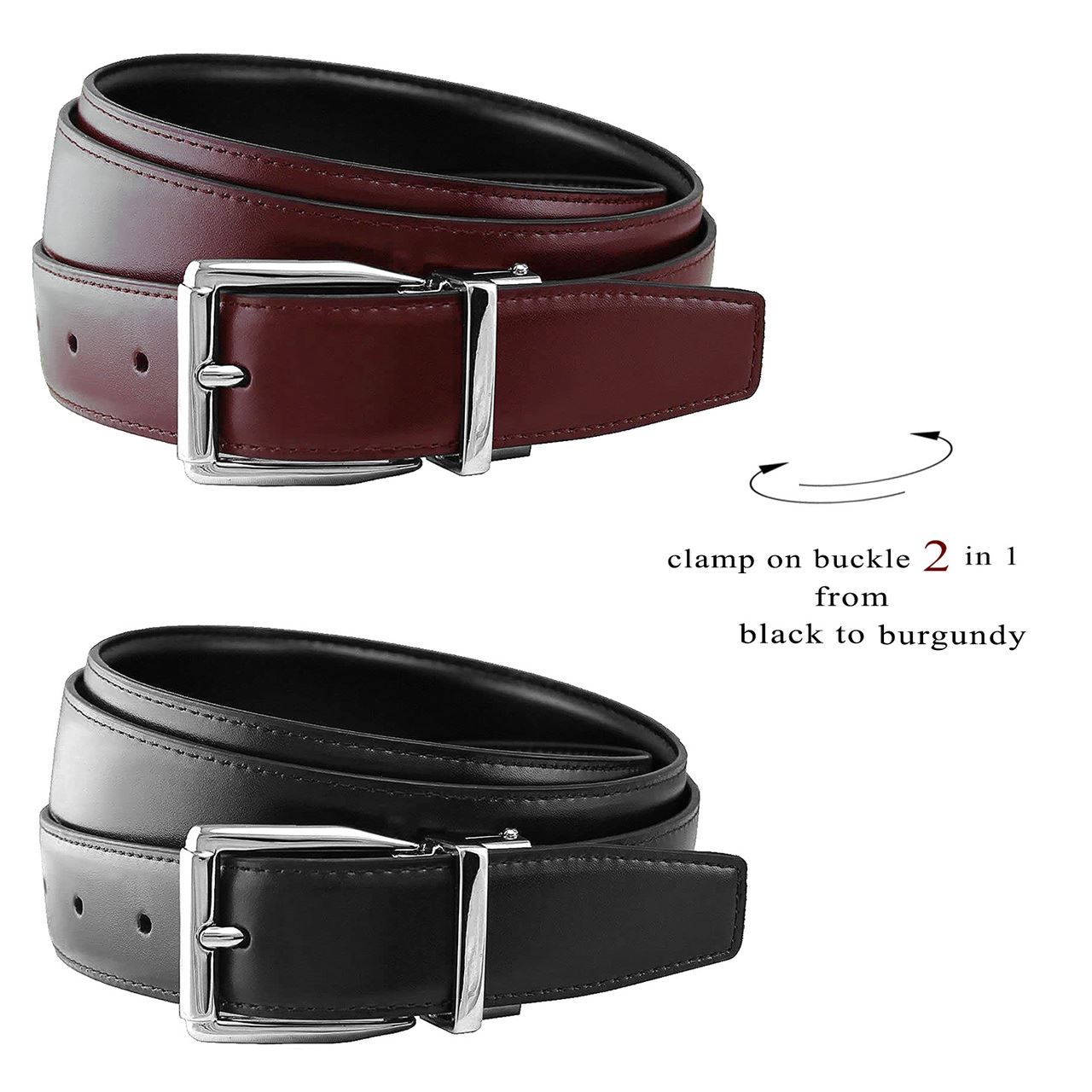 Classic Buckle Reversible Belt Genuine Leather Dress Casual Belt 1-1/8" Wide - Picture 7 of 13