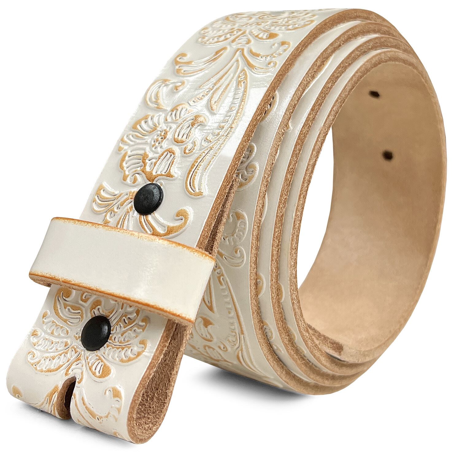 Genuine Full Grain Western Floral Engraved Tooled Leather Belt Strap with Snaps - Picture 9 of 9
