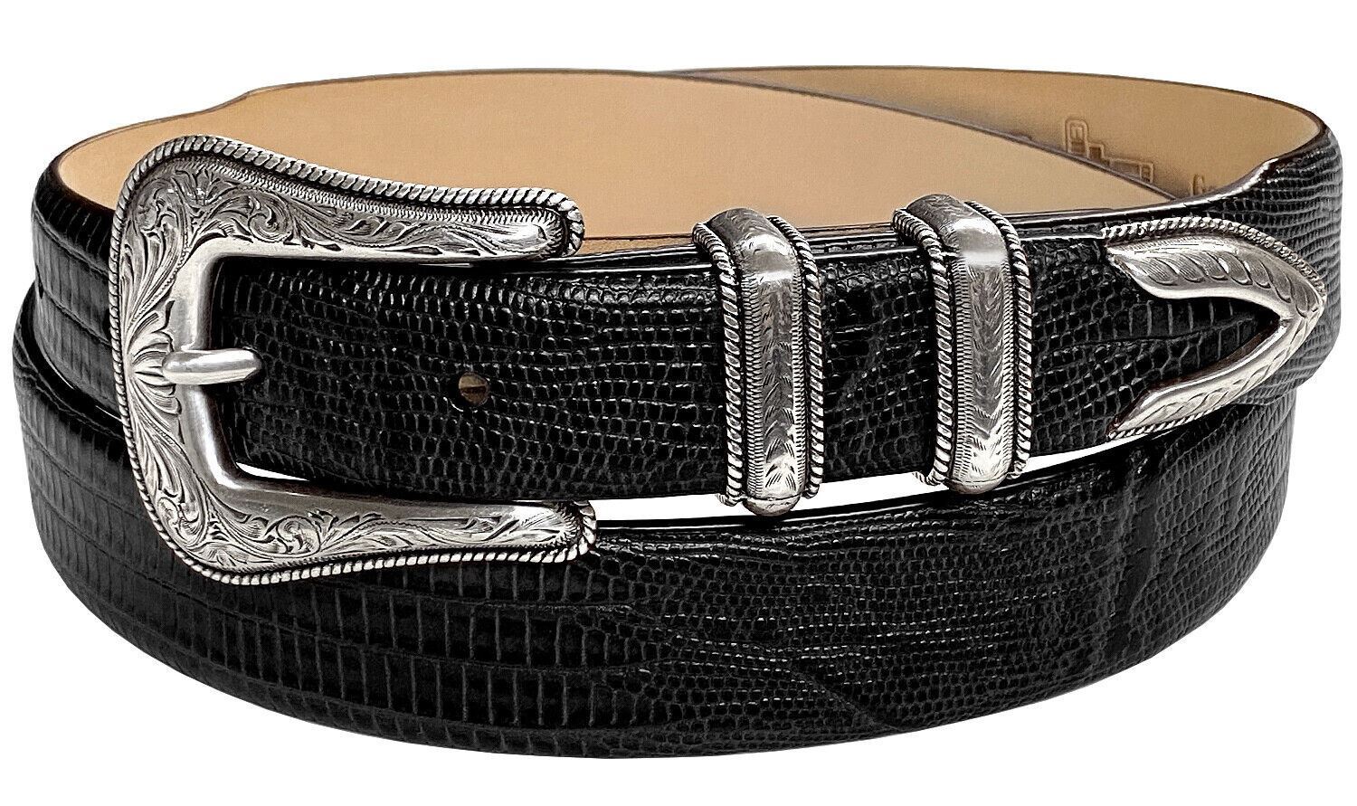 Brenton Designer Dress Belt with Western Silver Plated Buckle Set 1-1/8" Wide - Picture 11 of 15