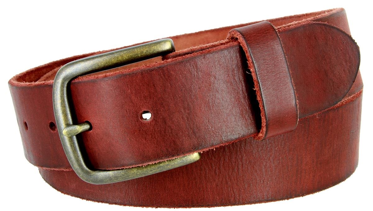 One Piece Genuine Leather Casual Work Belt 1-1/2" Wide Antique Brass Buckle - Picture 5 of 7