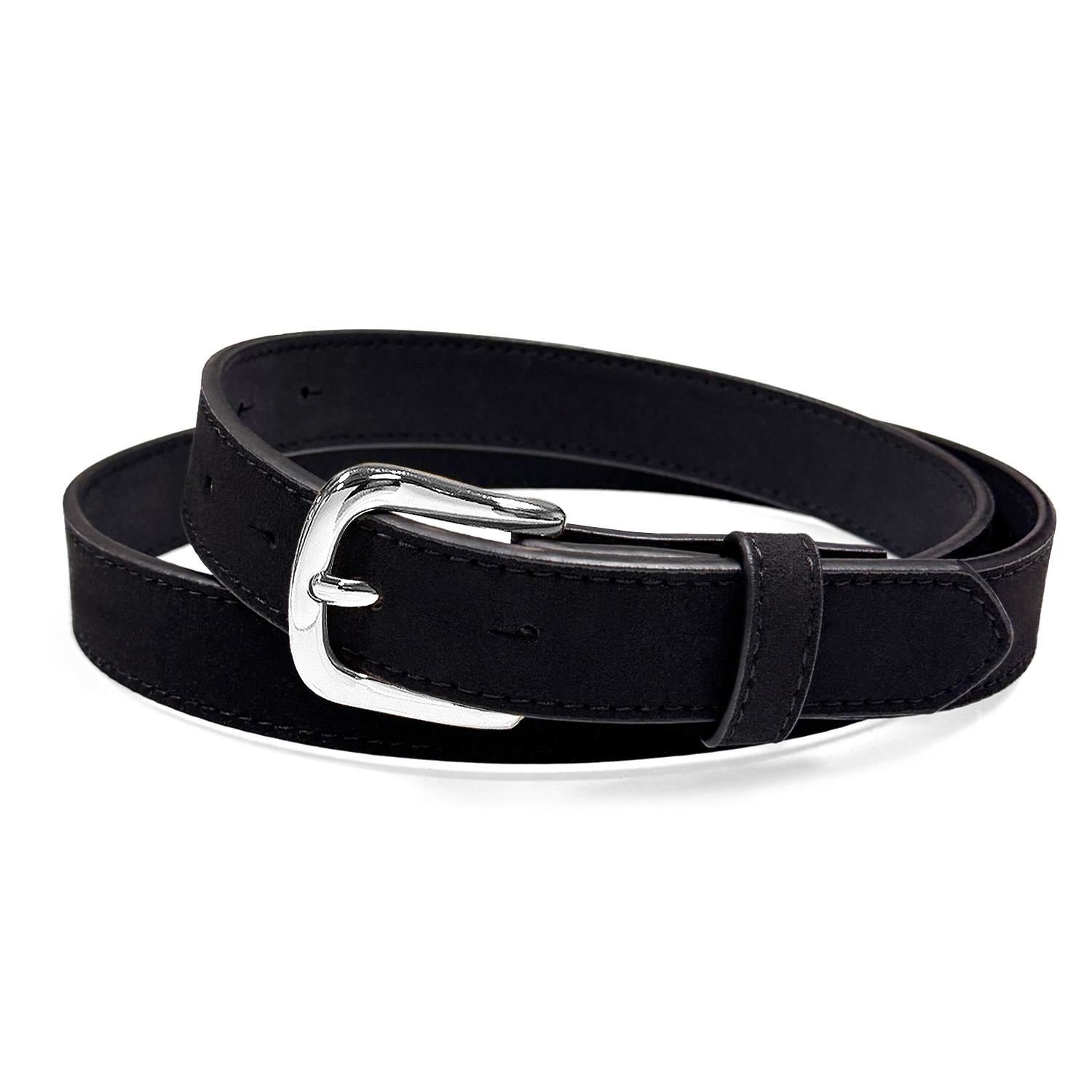 Women's Dress Belt Nickel Brushed Buckle Casual Jean Suede Leather Belt