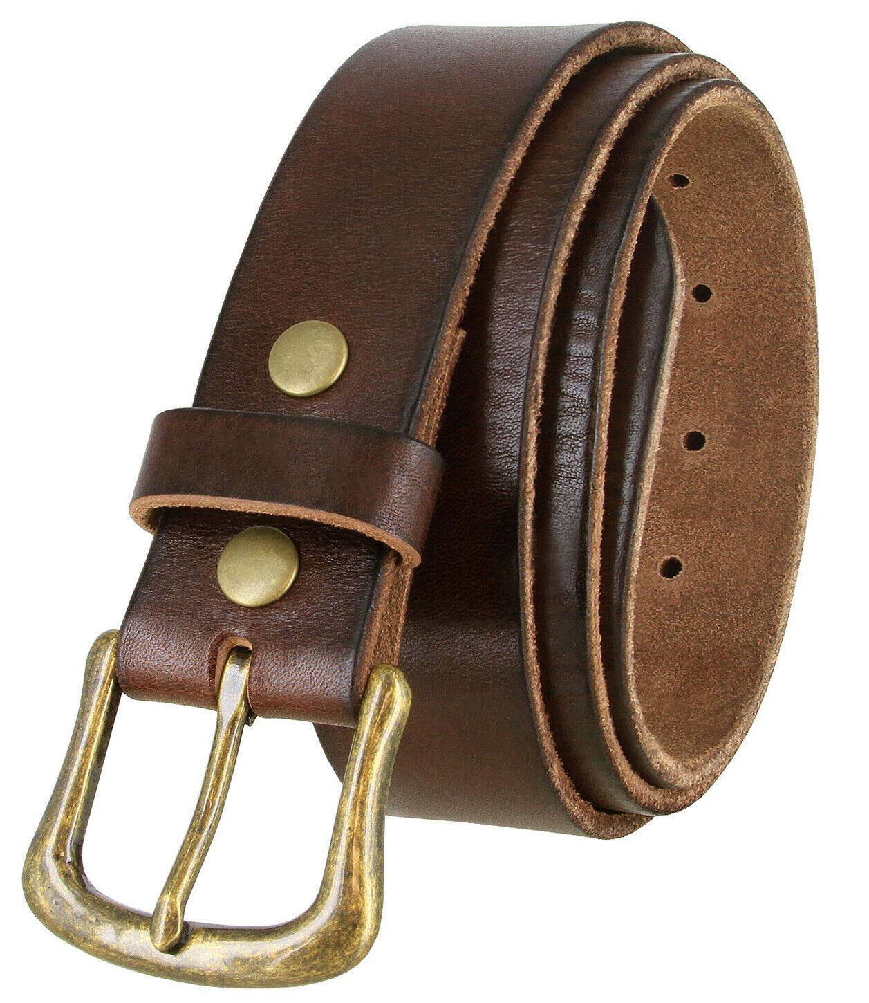Women's Full Grain Casual Leather Belt Antique Solid Brass Buckle 1-1/2" wide - Picture 7 of 10