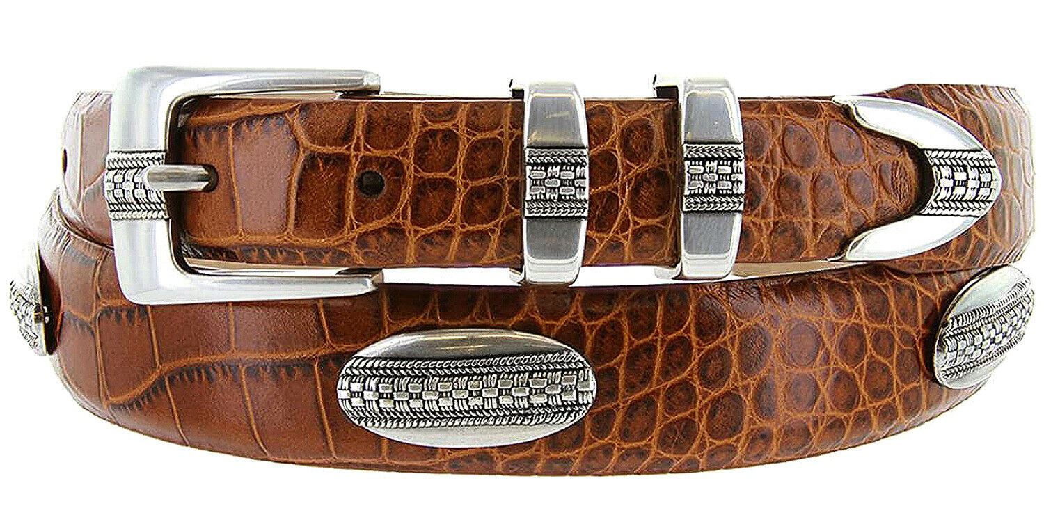 Silver St. Andrews Genuine Full-Grain Cowhide Leather Dress Conchos Belt - Picture 6 of 12