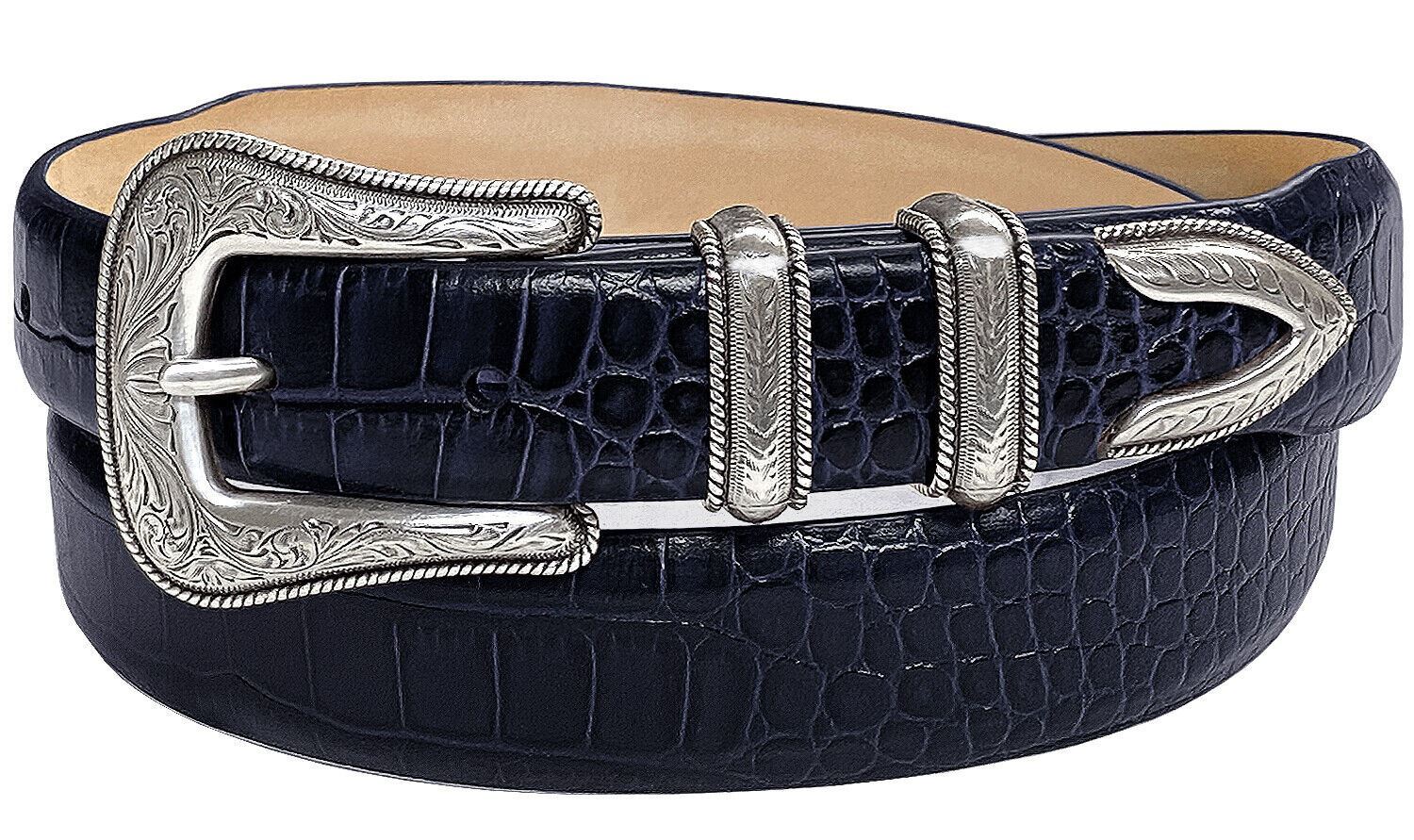 Brenton Designer Dress Belt with Western Silver Plated Buckle Set 1-1/8" Wide - Picture 8 of 15