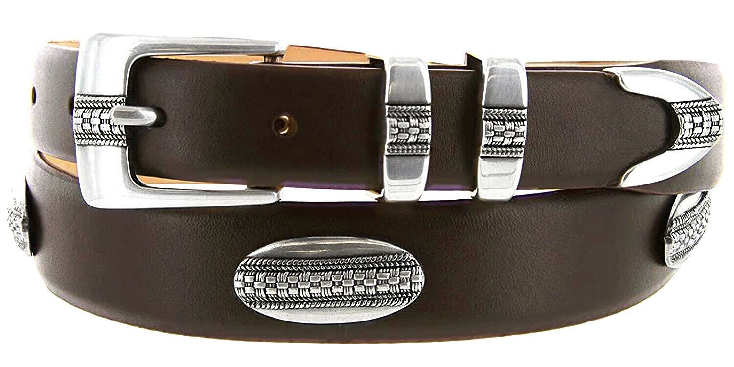 Silver St. Andrews Genuine Full-Grain Cowhide Leather Dress Conchos Belt - Picture 12 of 12