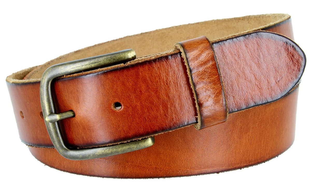 One Piece Genuine Leather Casual Work Belt 1-1/2" Wide Antique Brass Buckle - Picture 7 of 7