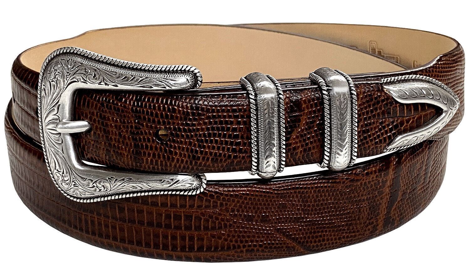 Brenton Designer Dress Belt with Western Silver Plated Buckle Set 1-1/8" Wide - Picture 12 of 15
