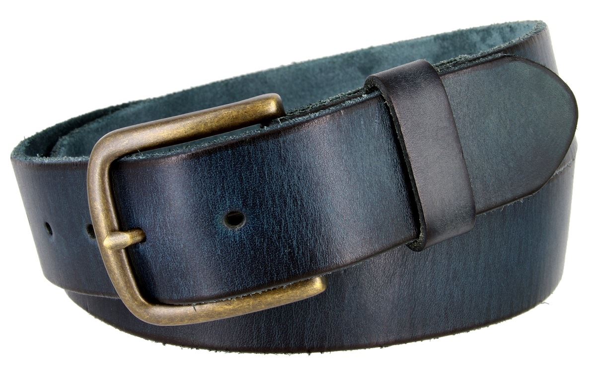 One Piece Genuine Leather Casual Work Belt 1-1/2" Wide Antique Brass Buckle - Picture 6 of 7