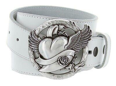 Flying Heart Made in Italy silberne Schnalle mit echtem Leder Freizeitgürtel - Bild 7 von 7