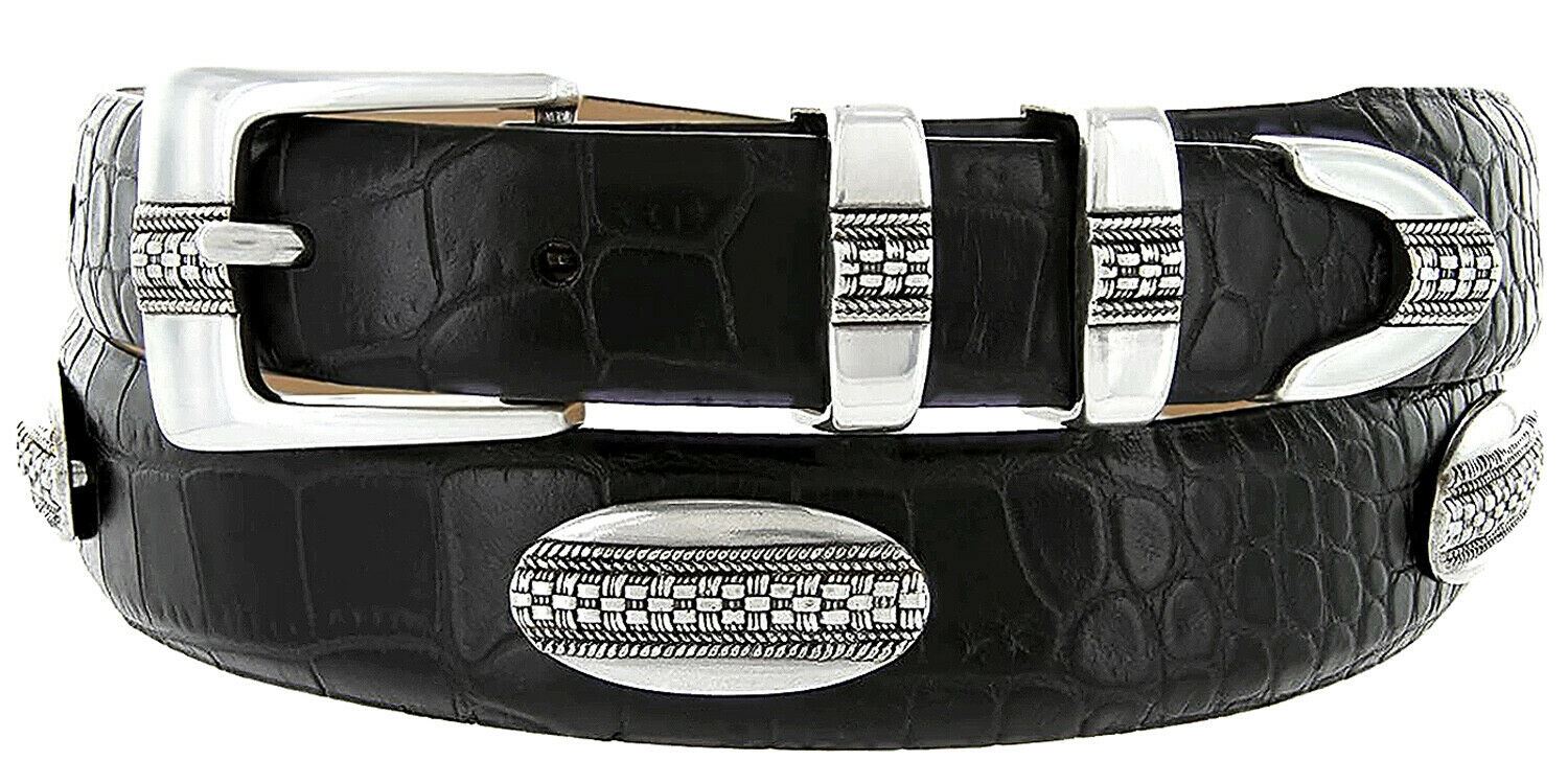 Silver St. Andrews Genuine Full-Grain Cowhide Leather Dress Conchos Belt - Picture 3 of 12