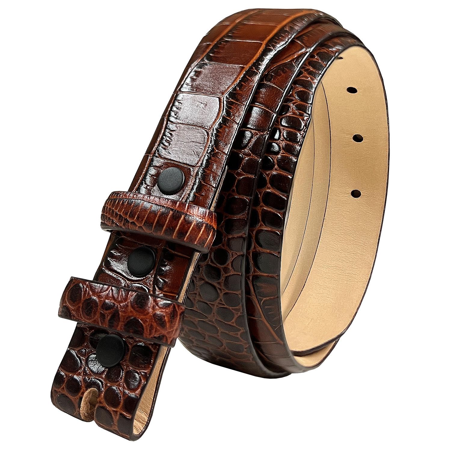 Genuine Full-Grain Cowhide Leather Dress Belt Strap with Snaps Fits 1" Buckle - Picture 10 of 19