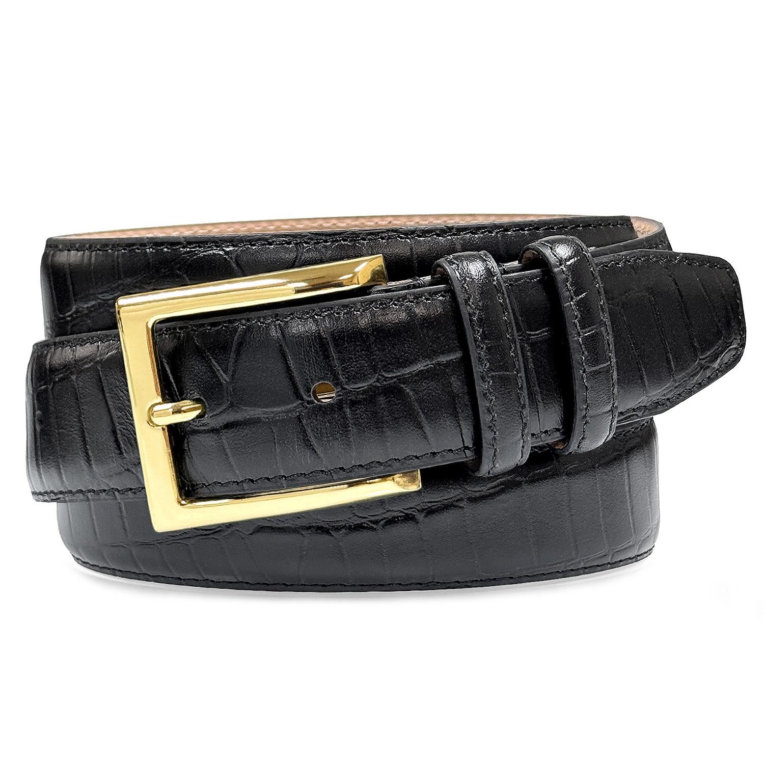Men's Gold Buckle Genuine Leather Alligator Embossed Dress Belt 1-3/8" Wide - Picture 7 of 10