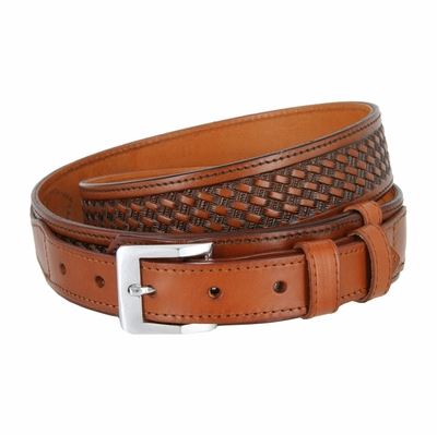 Genuine Full Grain Leather Basketweave Engraved Western Ranger Belt