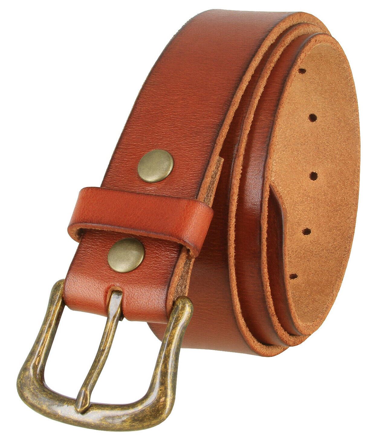 Women's Full Grain Casual Leather Belt Antique Solid Brass Buckle 1-1/2" wide - Picture 9 of 10