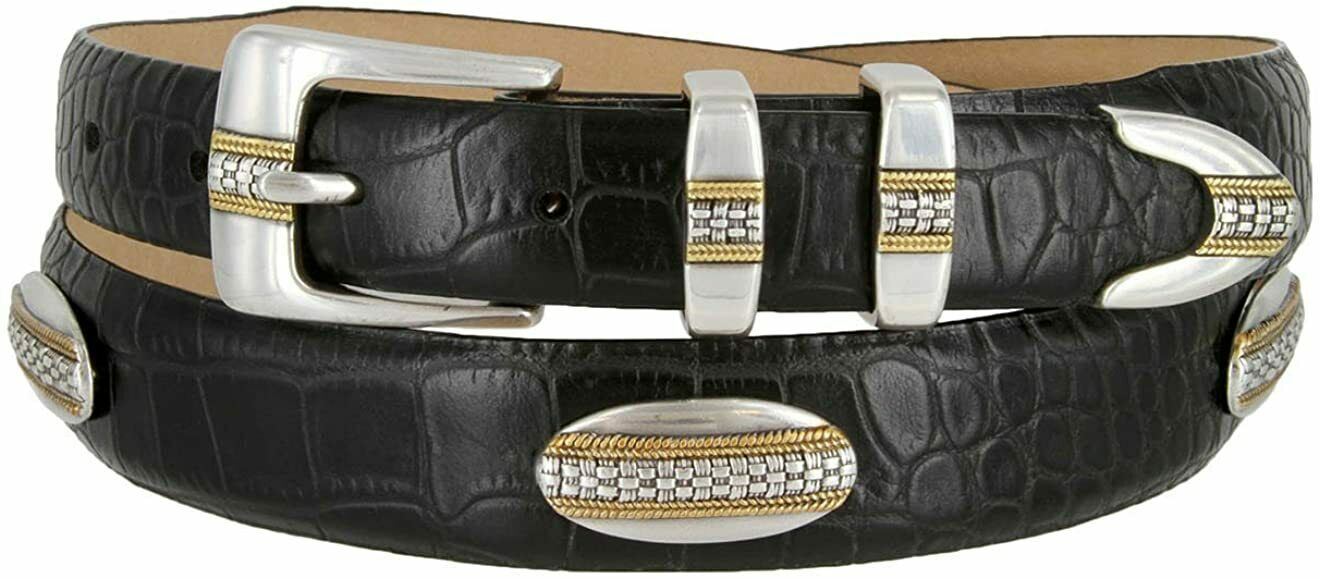 Gold St. Andrews Genuine Full-Grain Cowhide Leather Golf Dress Belt with Conchos - Picture 3 of 12