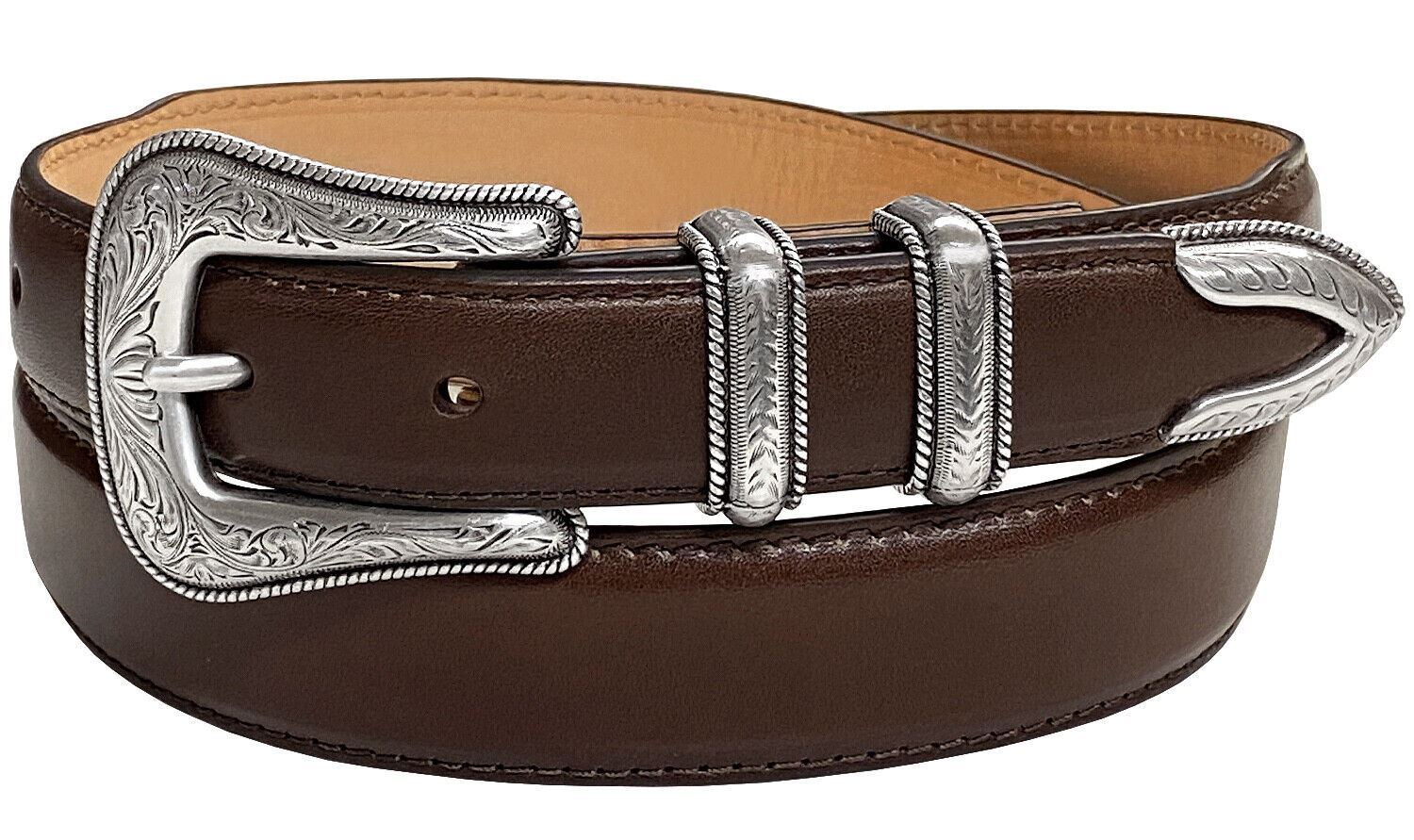 Brenton Designer Dress Belt with Western Silver Plated Buckle Set 1-1/8" Wide - Picture 15 of 15