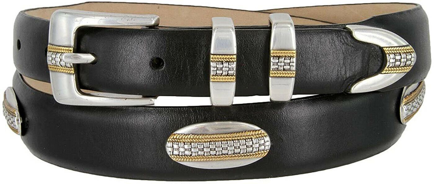 Gold St. Andrews Genuine Full-Grain Cowhide Leather Golf Dress Belt with Conchos - Picture 11 of 12