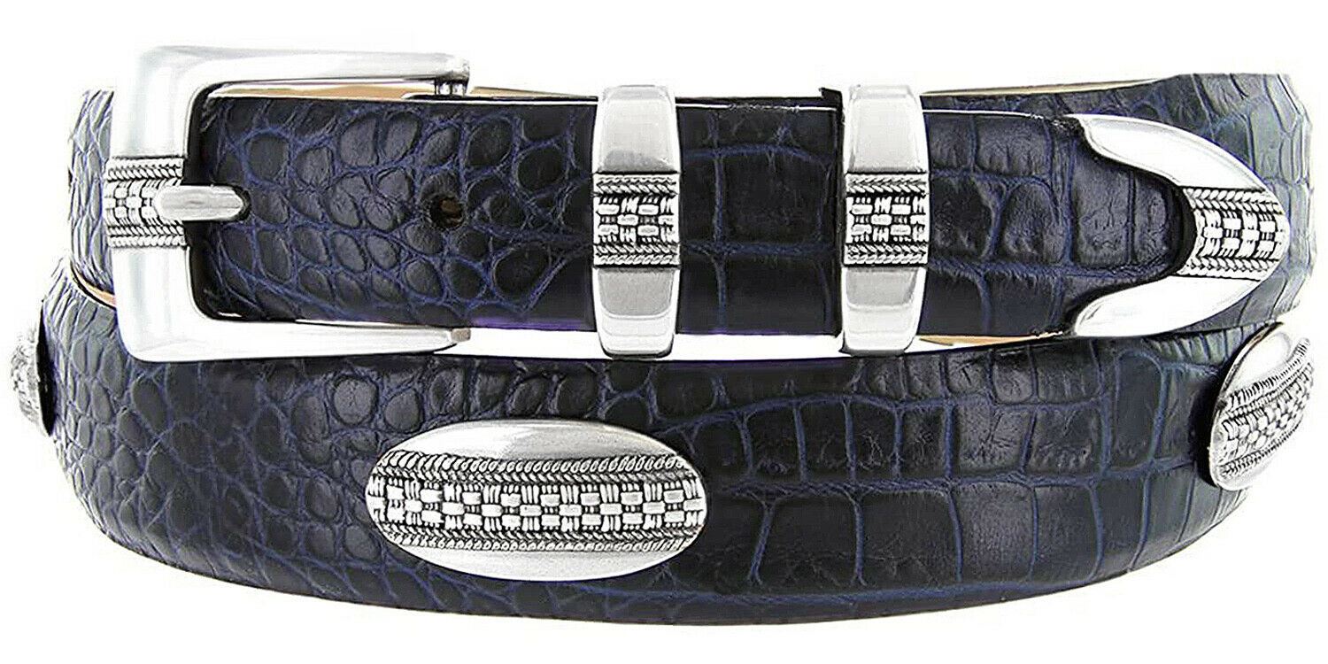 Silver St. Andrews Genuine Full-Grain Cowhide Leather Dress Conchos Belt - Picture 5 of 12