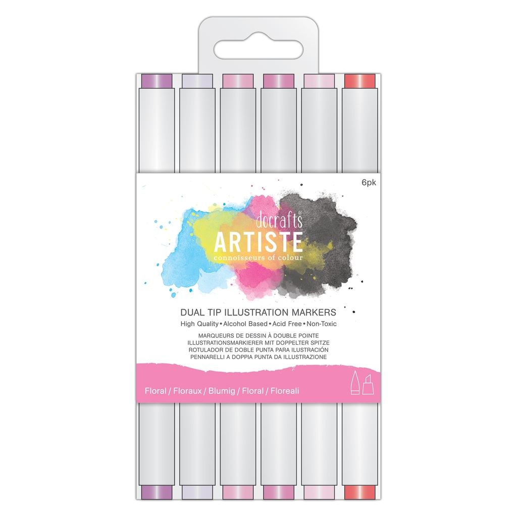 Docraft Artiste Dual Tip Permanent Brush Marker Pens Art//Craft x 12 Bright