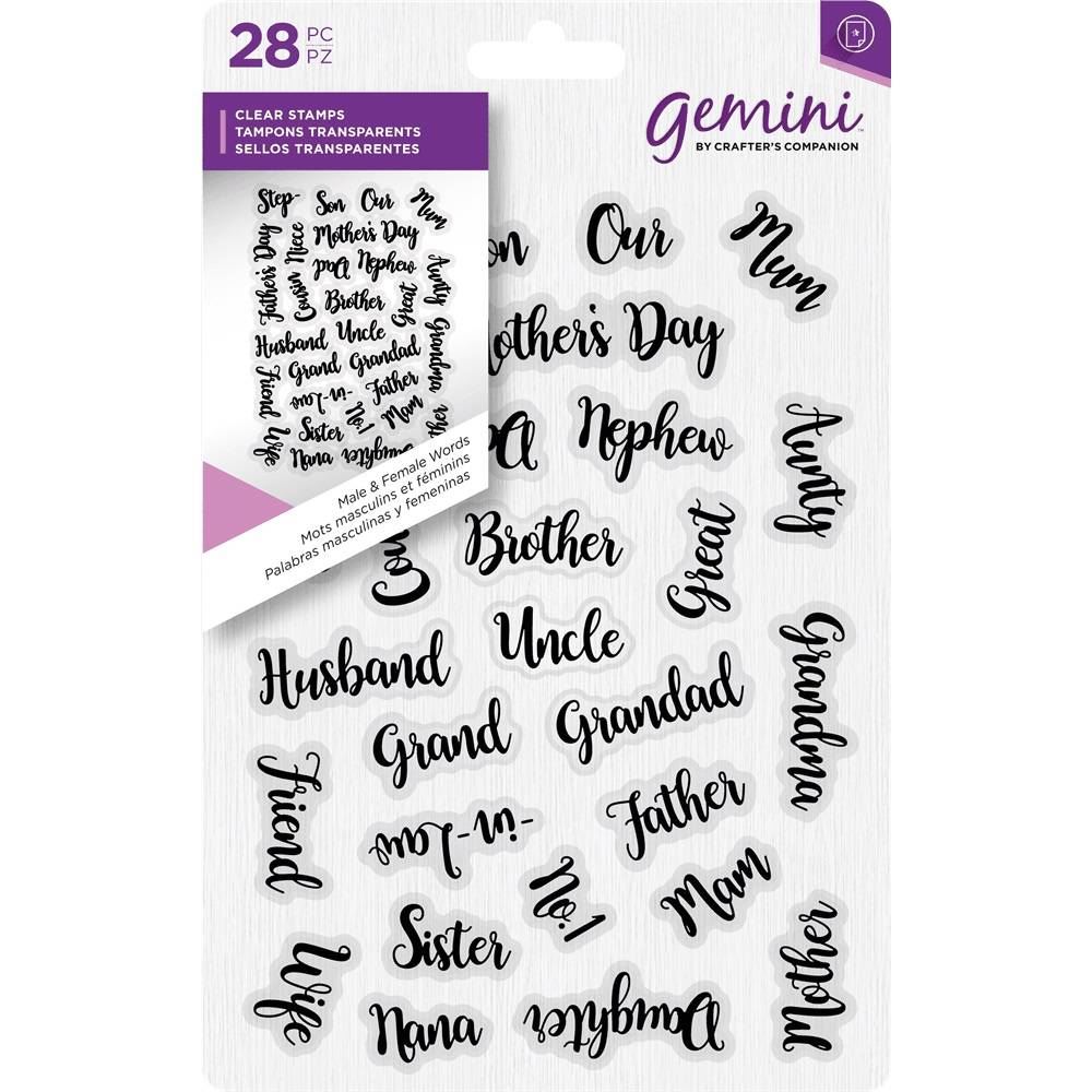 Gemini A6 Clear Craft Script Unmounted Stamp Male /& Female Words