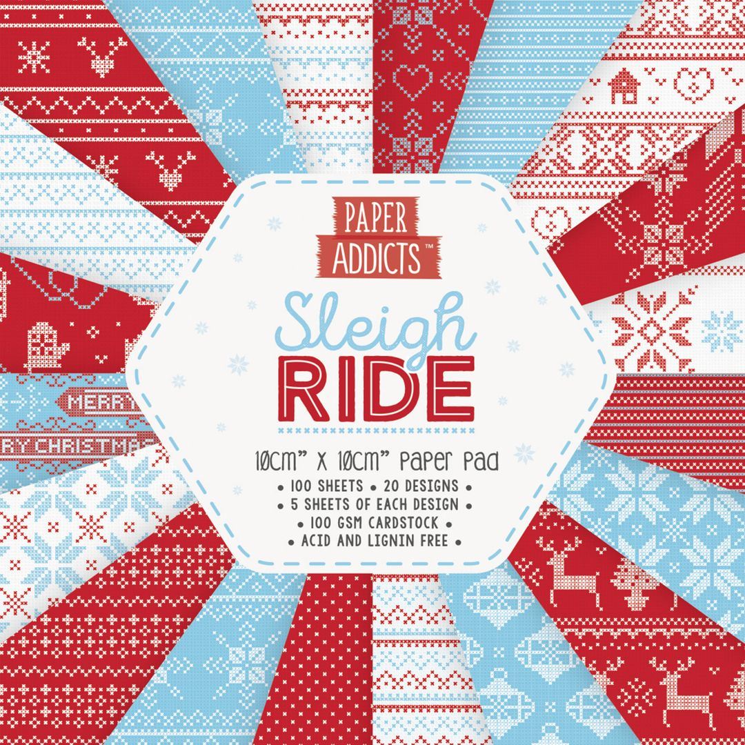 Card Craft Paper Pad 10cmx10cm Dovecraft Paper Addicts Sleigh Ride
